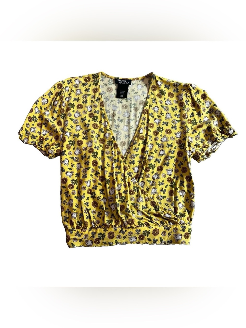 Thorn & Fable Faux Wrap Blouse Top Womens M Cottagecore Fairy Ghost Halloween